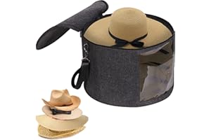 Pehciroe Large Hat Boxes with Lids, Foldable Felt Round Hat Storage Box Large Hat Box Travel with Handles and Shoulder Strap for Carrying & Storing Various Types of Hats, 17.7 x 11.8 Inch, Dark Gray