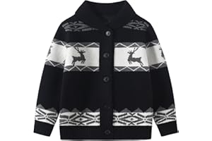 Fdqin Kids Boys Girls Christmas Cardigans Ugly Xmas Sweaters Reindeer Snowflake Shawl Collar Knitted Cardigan Sweater