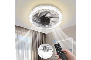 Aqonsie E27 Socket Fan Light with Remote, Ceiling Fans with Lights Dimmable Modern 2 in 1 Fan Light, Color Temperature Change & 4 Level Wind Ceiling Fan Light for Bedroom, Living Room, Kitchen, Home
