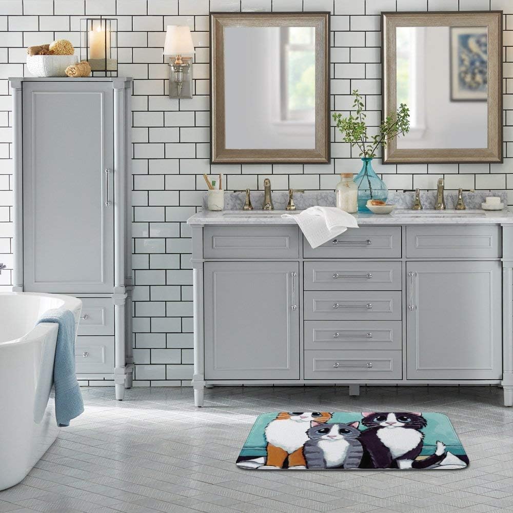 Amazon Com Bath Mat Non Slip Western Bathroom Decor Cool Boho Rug Microfiber Coral Velvet Floor Mat Cat Three Row Standing Cute Animals Black Orange Gray Ground Big Eyes Kitchen Dining