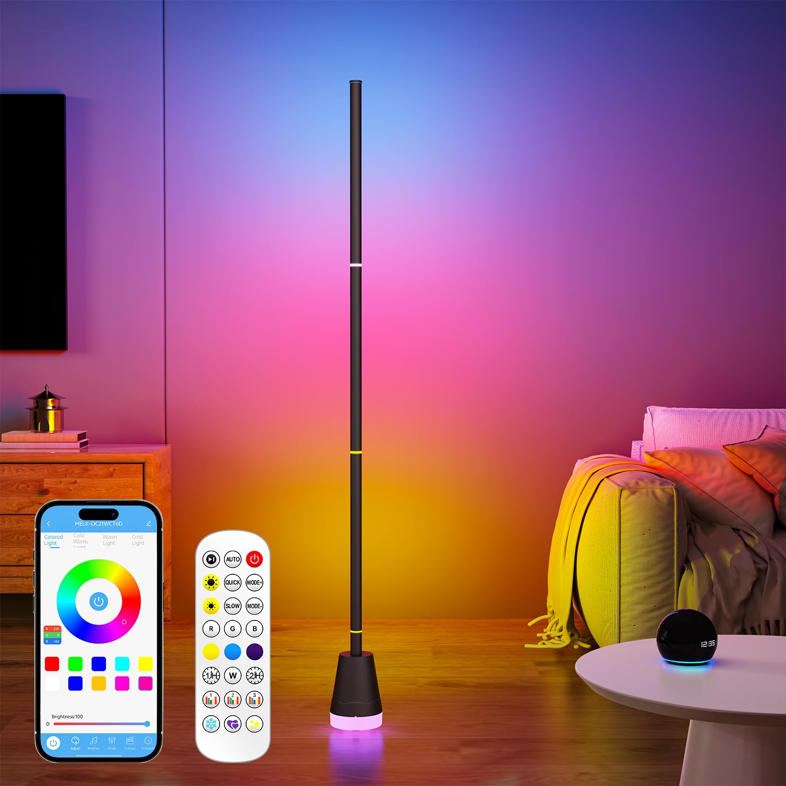 Photo 1 of Clownya LED Corner Floor Lamp with App Control, Smart RGB Color Changing, Music Sync, Remote Control, 16 Million Colors,Modern Floor Lamp for Bedroom, Living Room