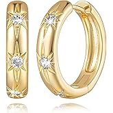 Tuogzzdq 14K Gold Hoop Earrings for Women Gold Earrings for Women Hoop Earring for Womens Hoops Three Eight-Pointed Star with Cubic Zirconia Womens Hoops Earring