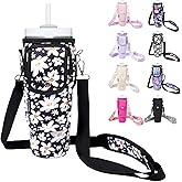 Water Bottle Holder with Strap for Stanley Cup 40/30oz, Insulated Neoprene Stanley Cup Holder with Strap for Tumbler with Handle Stanley Carrier Bag Cross-body Bag for Walking