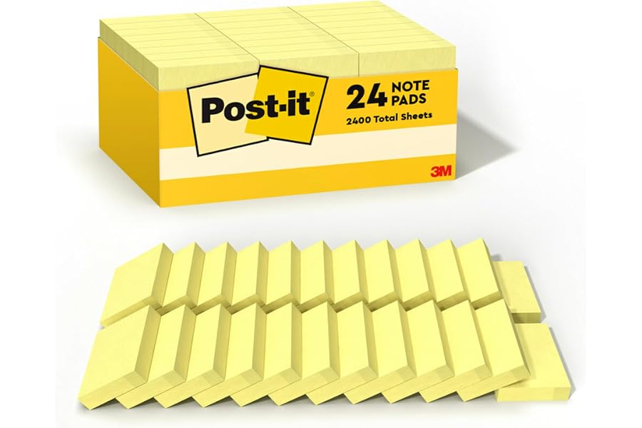 Post-it Notes, 1.38 x 1.88 in, The Iconic Canary Yellow Note, 24 Pads | School Supplies and Office Products