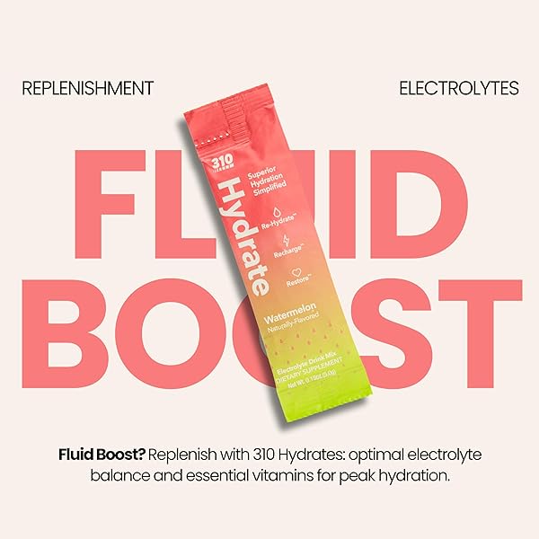 310 NUTRITION SUGAR FREE ELECTROLYTES POWDER – INSTANT HYDRATION PACKETS FOR DAILY FLUID BALANCE – CAFFEINE-FREE REHYDRATION DRINK MIX W/ VITAMINS, LOW CALORIE & KETO FRIENDLY – WATERMELON 30 SINGLES