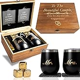 Unique Engagement for Couples - Engagement Wine Tumbler Gift Set - ‘To The Beautiful Couple’, Bridal Shower Set for Her - Wedding Set for Couple - Mr and Mrs Tumbler Set