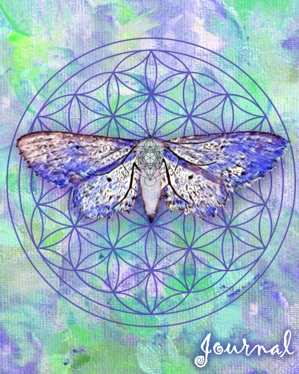 Butterfly Moth Flower of Life, Sacred Geometry Journal Blue Lined ruled composition notebook 100 white pages 8" X 10"
