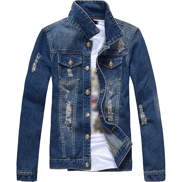 Men's Denim Jacket Fashion Hole Lapel Streetwear Motorcycle Denim