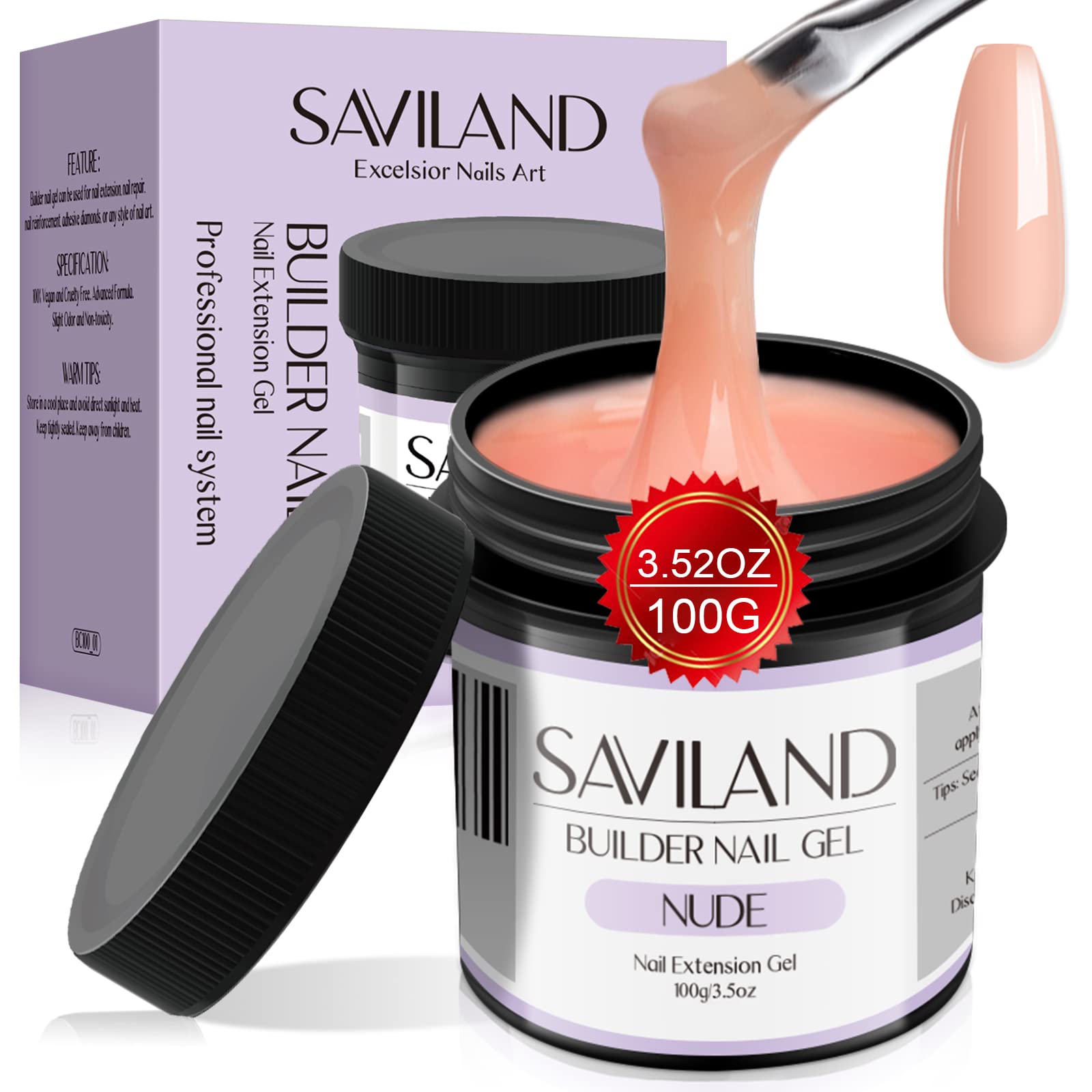 Saviland 100g Nudes Builder Gels: 3.5oz Large Capacity Builder Gels In A Bottle Hard Gel for Nail Extension Gel Nails Strengthen U V LED Gels Repair Nail Sculpted Art Manicure for Nail Salon DIY