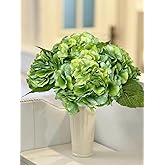 YalzoneMet 3 Pcs Green Real Touch Artificial Hydrangea Flower 21'' Long Stem Lifelike Big Hydrangea for Home Party Outdoor Wedding Garden Kitchen Table Centerpiece Spring Home Flower Decor