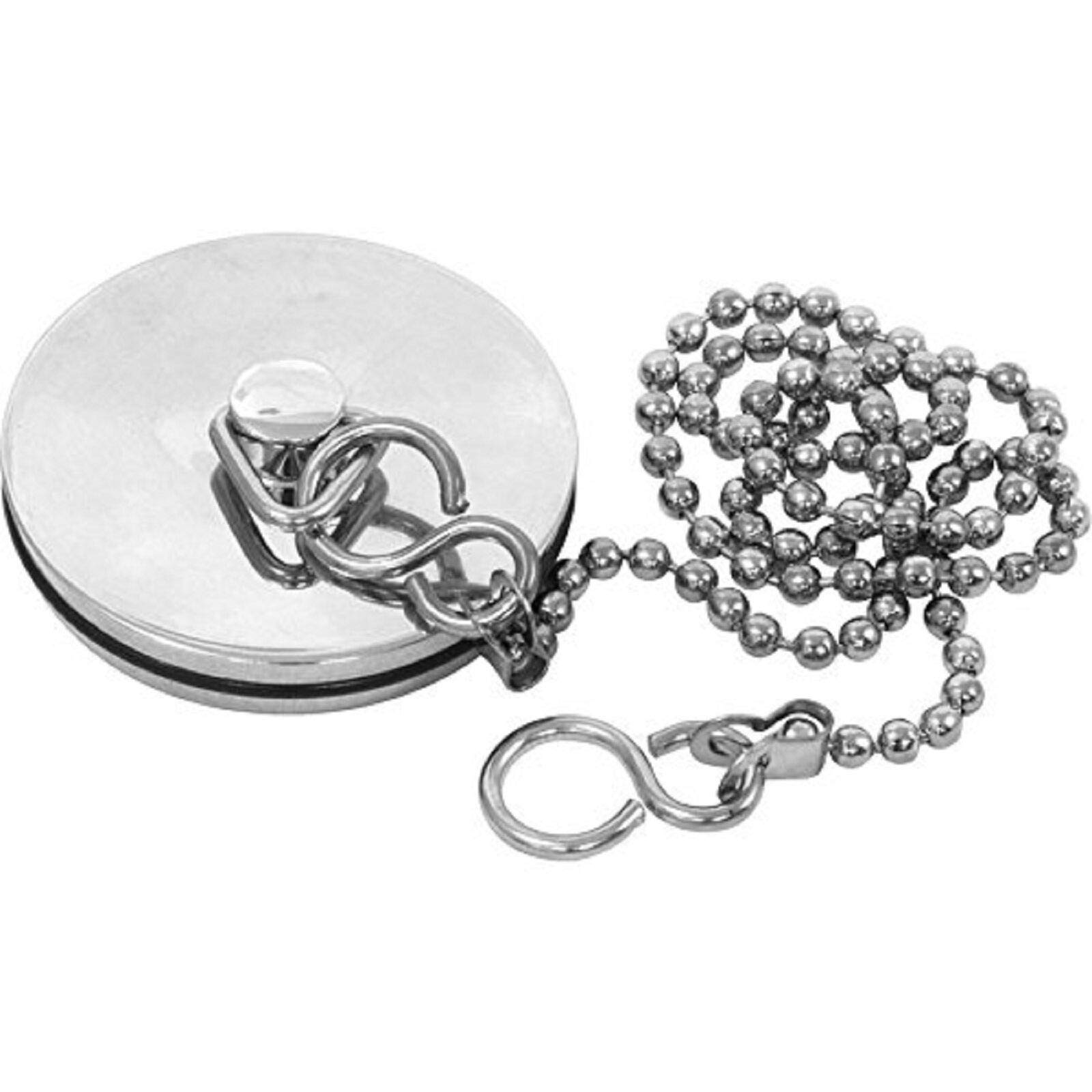 Chrome Sink Plug with Chain for Kitchen or Bath - 45mm (1.3/4 Inch) with Ball Type and S Hook Shaped Chain Made of Stainless Steel 450mm (18 Inch)