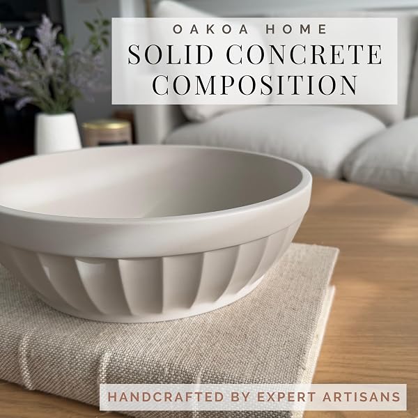 OAKOA DECORATIVE FRUIT BOWL FOR KITCHEN COUNTER – LARGE DECORATIVE BOWL FOR HOME DECOR – CONCRETE DECOR BOWL FOR KEYS ENTRYWAY TABLE – MODERN CENTERPIECE COFFEE TABLE BOWL