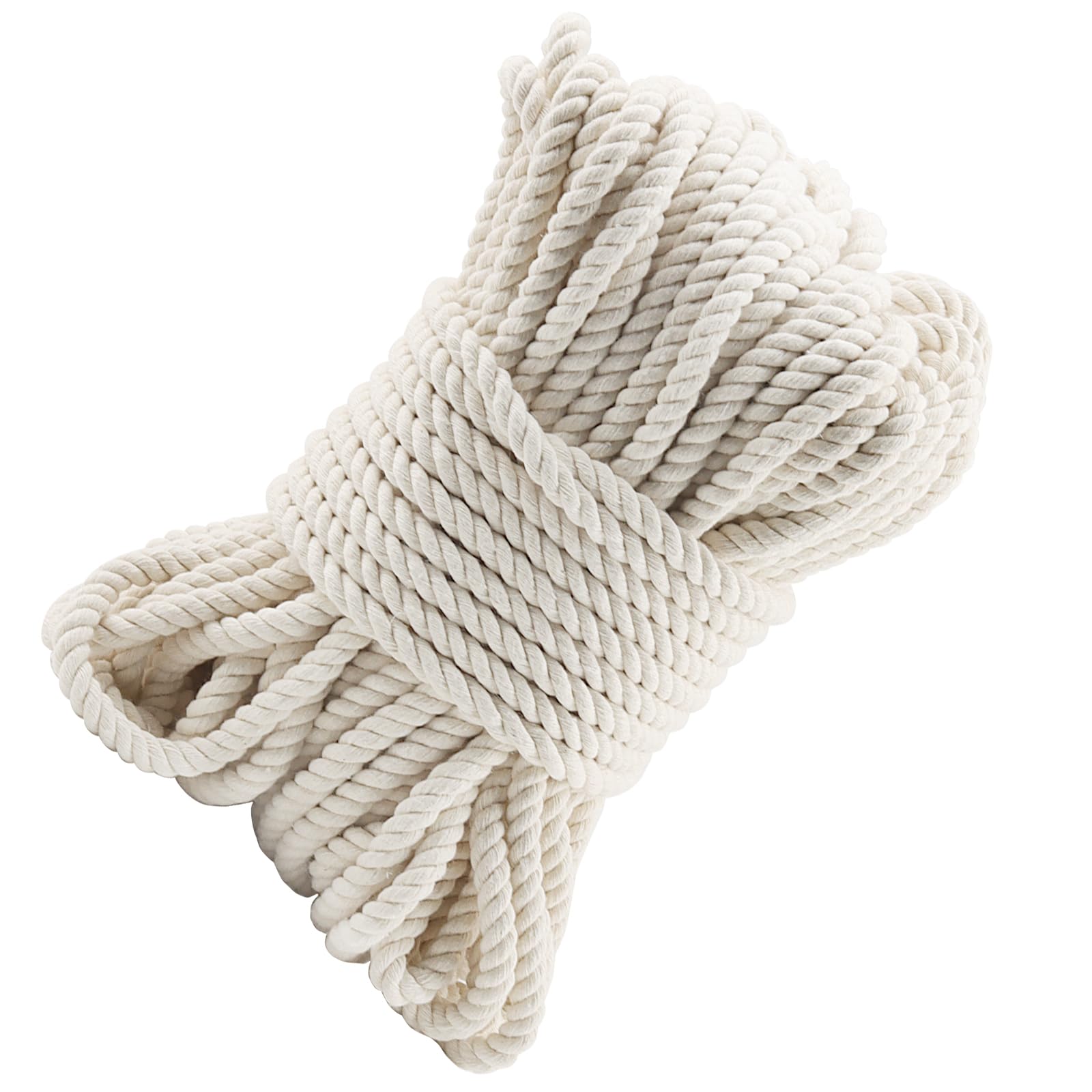 MANCHAP 10mm x 50m Macrame Cord, 164 Feet 4-Strand Natural Macrame Cotton Rope for Knitting, Gift Wrapping, Wedding Decorations