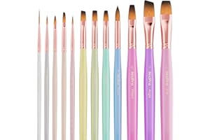 Nicpro 12pcs Artist Paint Brush Set, Aesthetic Pastel Paintbrushes Craft Paint Brushes for Acrylic Painting, Oil, Watercolor, Gouache, Tempera, Face, Body, Art Supplies for Artists and Beginners