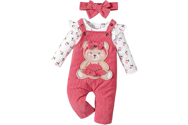 Newborn baby girl outfits Infant fall clothes long Sleeve rompers Overalls pants sets DIY headband 3pcs