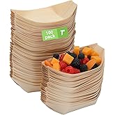 LYHLYA 100 Pcs 7-Inch wood Appetizer Boats - Disposable Wooden Serving Trays for Canapés, Sushi, Snacks - Eco-Friendly Biodegradable Party Plates for Weddings, Birthdays, BBQs & Events