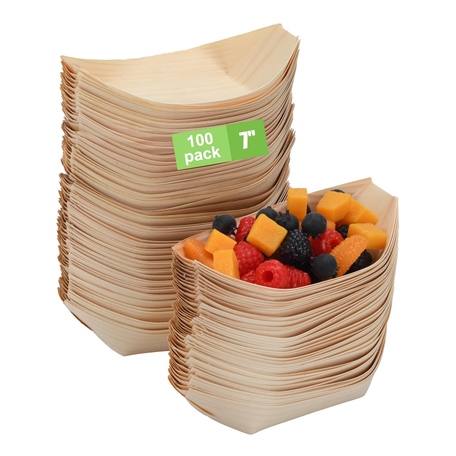 Photo 1 of LYHLYA 100 Pcs 7-Inch wood Appetizer Boats - Disposable Wooden Serving Trays for Canapés, Sushi, Snacks - Eco-Friendly Biodegradable Party Plates for Weddings, Birthdays, BBQs & Events