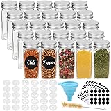 CUCUMI 25pcs 4oz Glass Spice Jars Spice Bottles, Square Empty Spice Containers with 30pcs Shaker Lids 200pcs Blank Waterproof