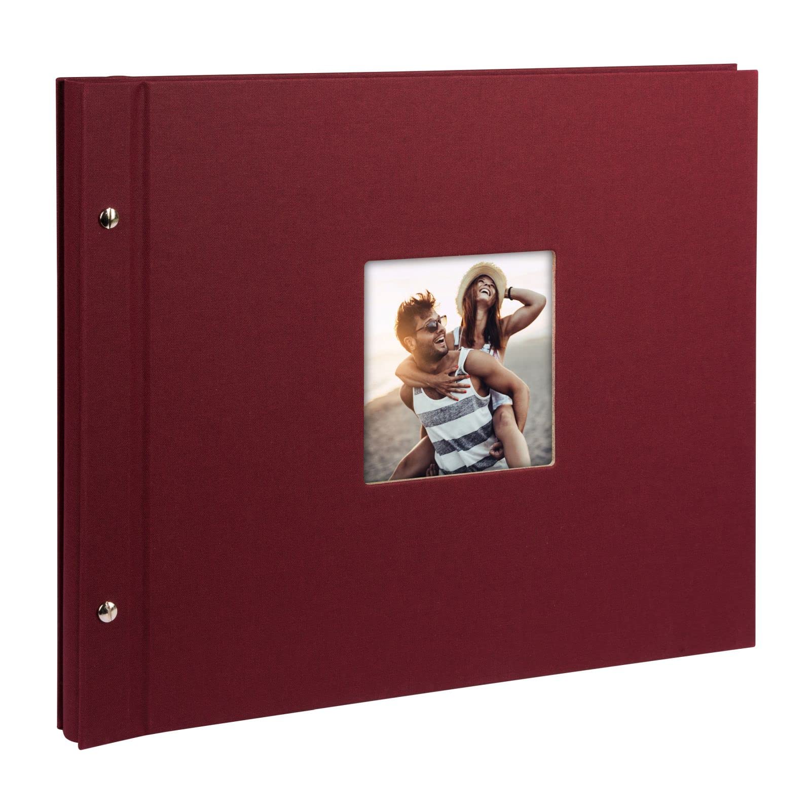 goldbuch Bella Vista 28892 Screw Photo Album with Window Cut-Out 39 x 31 cm Photo Album with 40 White Pages with Glassine Dividers Expandable Album Linen Photo Book Bordeaux