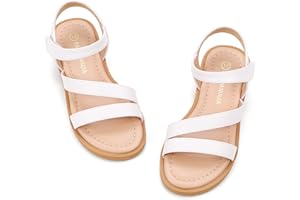 PANDANINJIA Girls Sandals Monica Summer Open Toe Flats Shoes Dress Sandals for Toddler Little Kid Big Kid