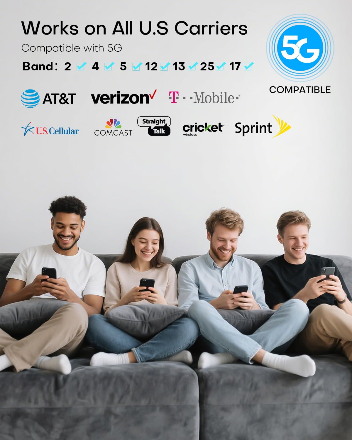 Cell Phone Booster for Home Office | Boosts 5G & 4G LTE | Cell Phone Signal Booster for All U.S. Carriers-Verizon, AT&T, T-Mobile & More | for Band 12/17,13,5,25/2,4 | HD Display | App | FCC Approved