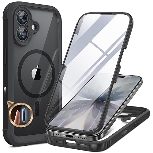 Miracase for iPhone 17 Case 6.3'', Full-Body Military Grade Drop Protection Outdoor Phone case with Built-in Glass Screen &Camera Control,Easy Installation,No Gap,Compatible with MagSafe, Black