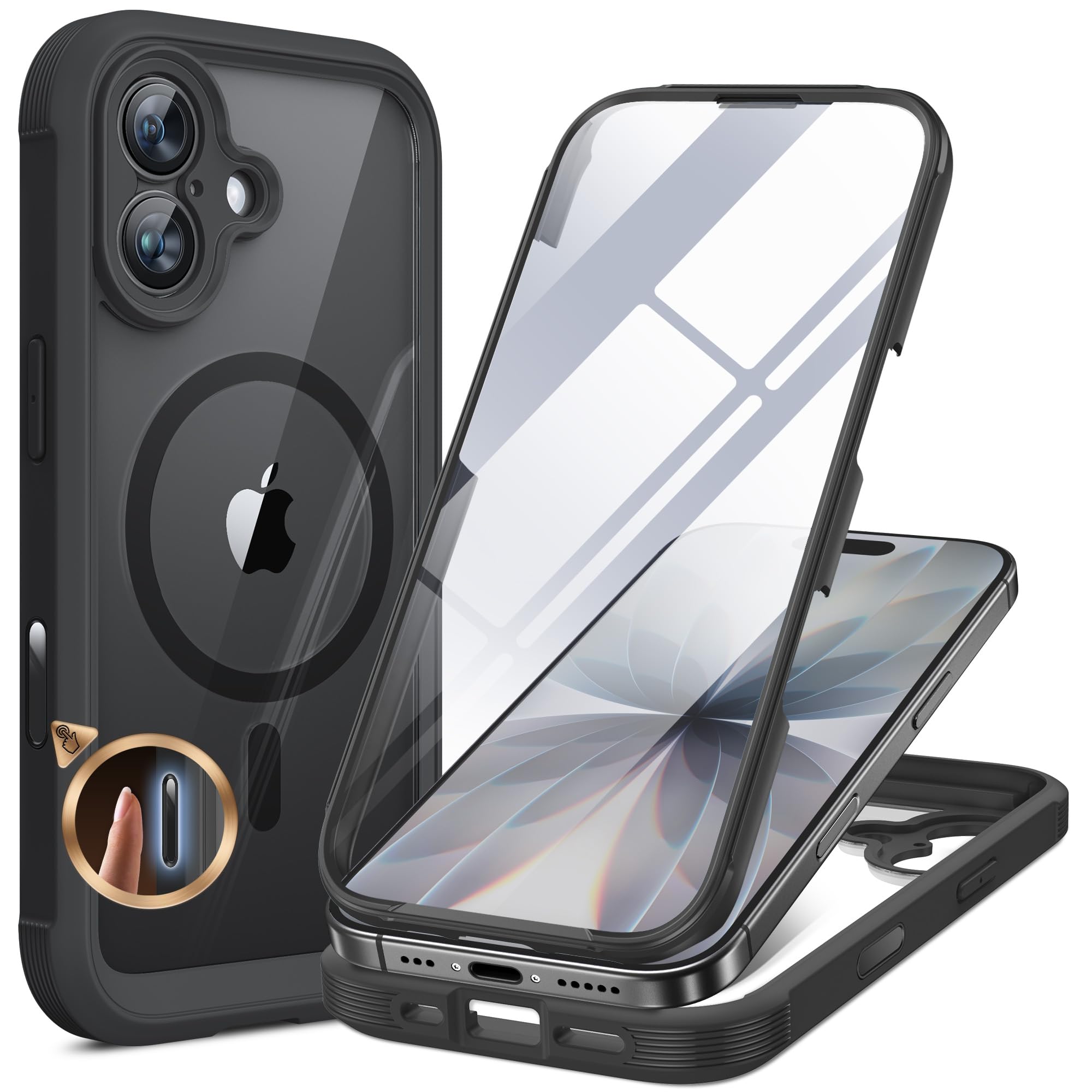 Photo 1 of Miracase for iPhone 17 Case 6.3'', Full-Body Military Grade Drop Protection Outdoor Phone case with Built-in Glass Screen &Camera Control,Easy Installation,No Gap,Compatible with MagSafe, Black