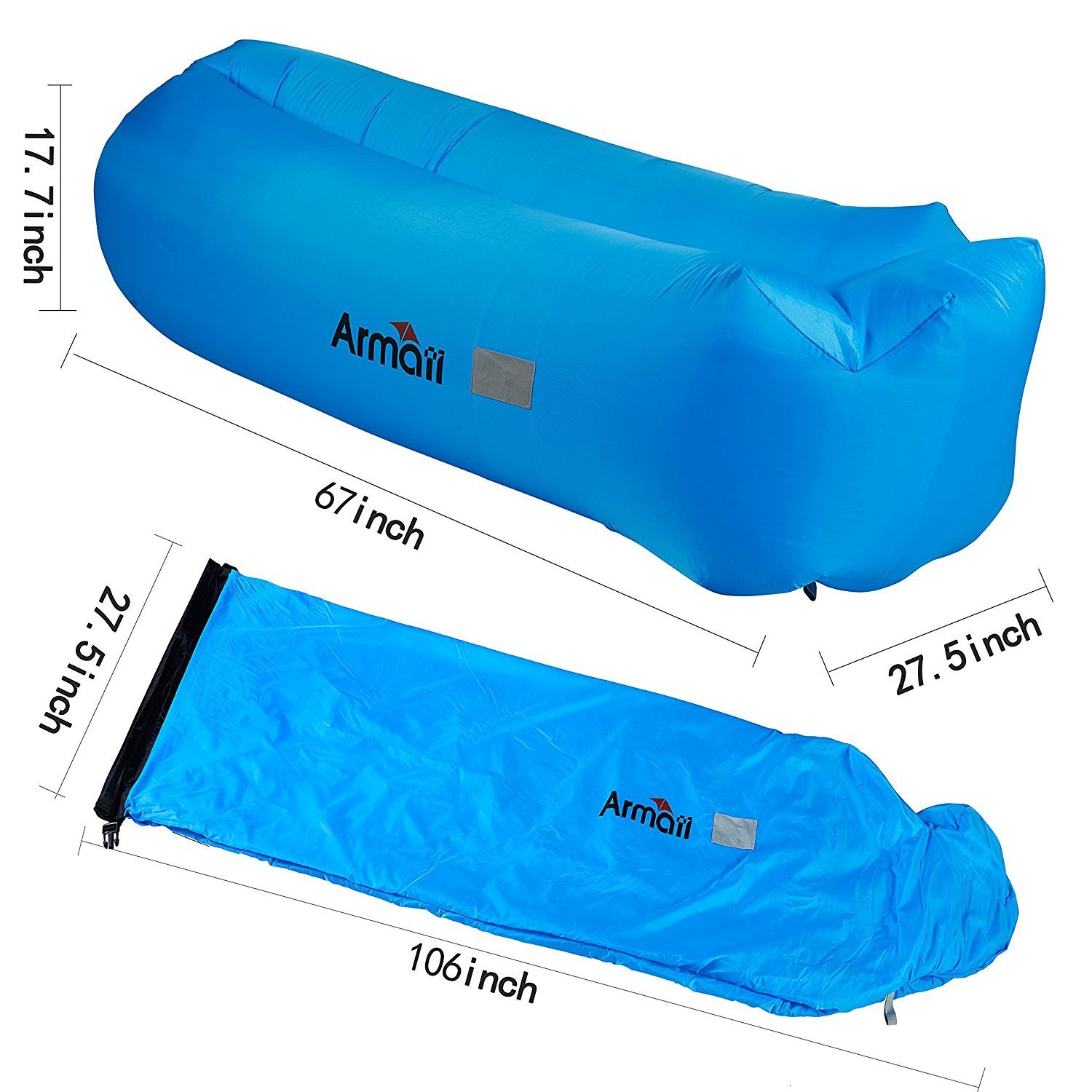 Armati Inflatable Lounger Patented Comfortable Headrest, Indoor or Outdoor Air Sofa, Camp Bedding, Hammock,Air Mattress with Carry Bag, Securing Stake and Bottle Opener (apple green)