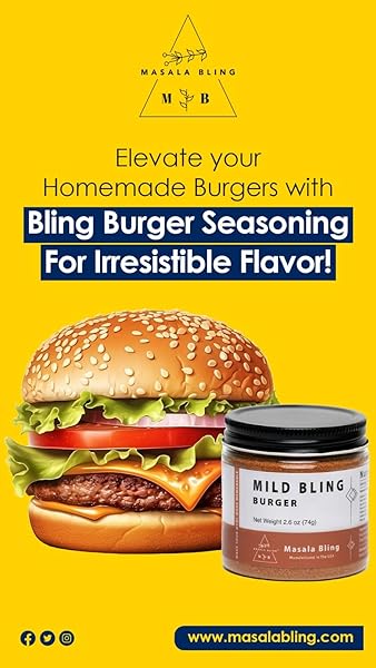 MASALA BLING BURGER & HAMBURGER SEASONING – 2.6 OZ | PERFECT SPICE BLEND FOR GRILLING CHICKEN, BAKING COTTAGE CHEESE (PANEER), MARINADES & MIX-INS