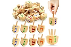 AMENON 30 Pack Hanukkah Dreidel Game, Wooden Chanukah Dreidel Bulk Spinning Tops Toys Colorful Hebrew Letters Hanukkah Dreidel Game Novelty Toys Dreidels for Hanukkah Party Games Hanukkah Decorations
