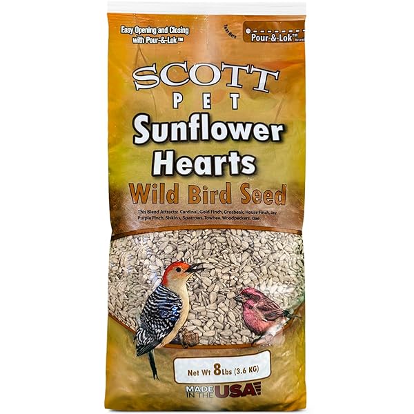 SCOTT PET WILD BIRD SEED, SUNFLOWER HEARTS, 8 LBS BAG, FOR ALL FEEDER TYPES, GREAT SOURCE OF PROTEIN, FOOD FOR OUTSIDE WILD BIRDS