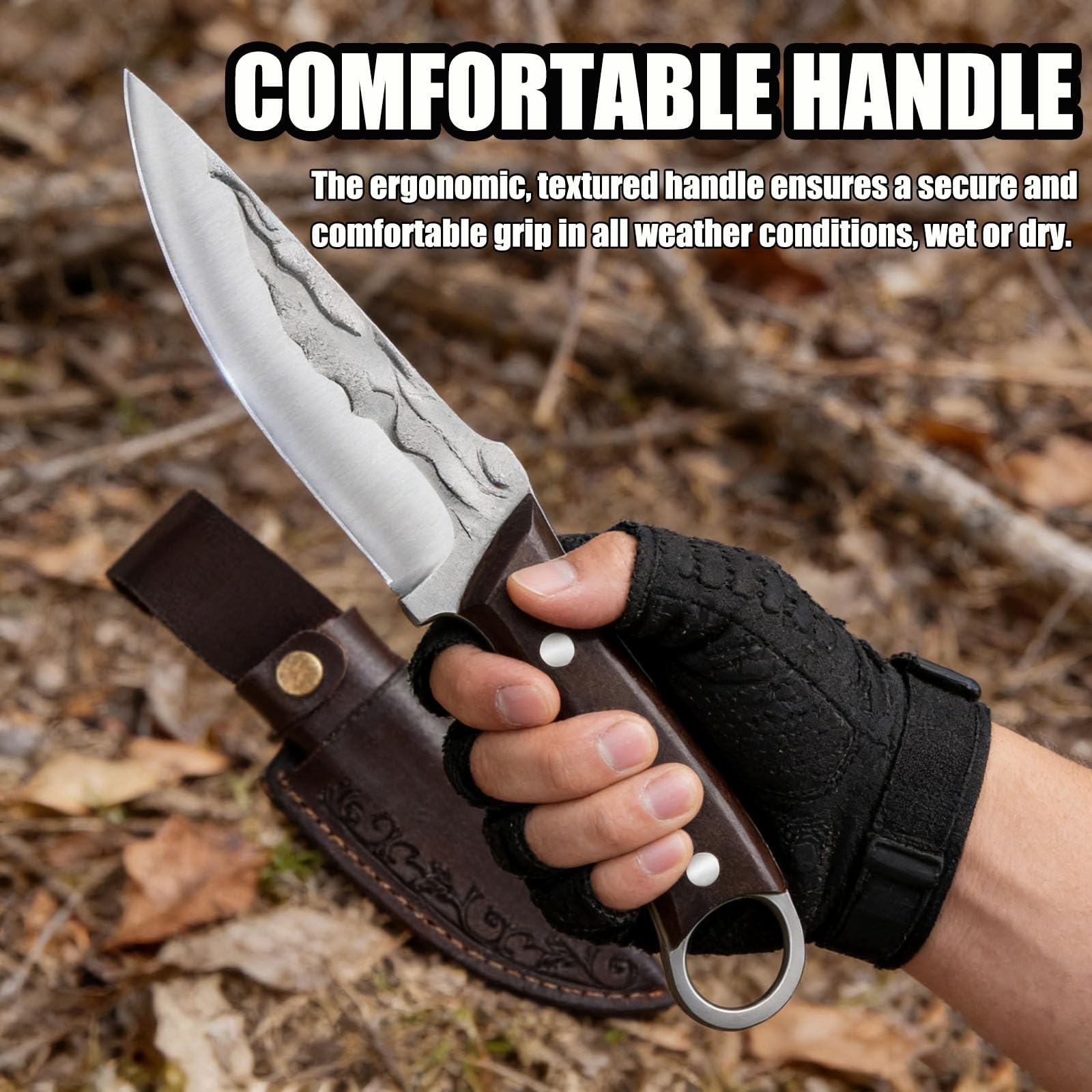 TIANYUE-FONG Fixed Blade Hunting Knife, 8.6-Inch 4CR13 Steel Full Tang Sharp Blade, Fixed Blade Knife with Sheath for Outdoor Camping, Hunting, Bushcraft, Hiking and Tactical Survival