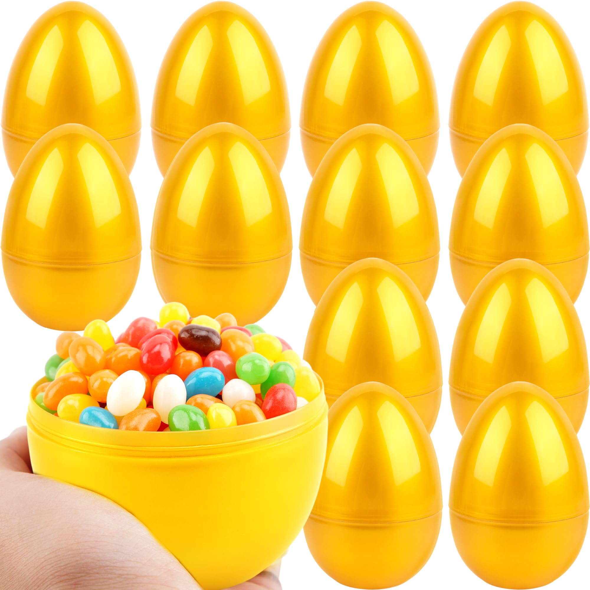 Photo 1 of 12 Pcs 6 Inch/ 8 Inch Golden Easter Eggs Plastic Jumbo Fillable Easter Eggs for Egg Hunt Game Easter Party Favors Decoration (Golden-6 Inch)