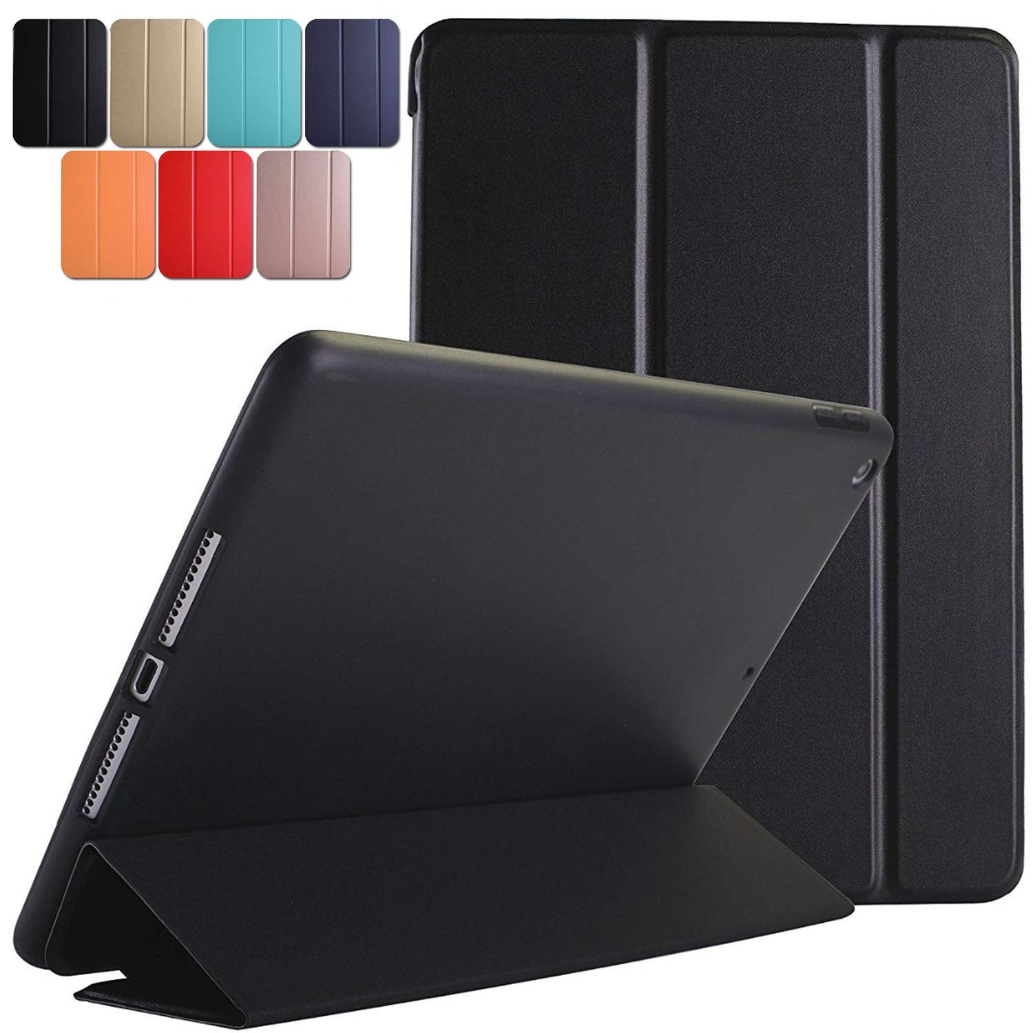 DuraSafe Cases for iPad Air 1 Air 2 9.7 inch 5 6 [ 5th 6th Air 1st 2nd ] A1474 A1475 A1476 MD785B/A MD788B/A MD786B/A MD789B/A Smart Trifold Lightweight Soft Silicone TPU Back Case - Black — image 1