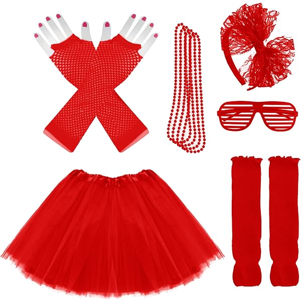 80er Jahre Kostüm-Set Für Frauen - Inkl. Tutu-Rock, Neon-Armbänder, Netzhandschuhe & Stirnband - 17-teilig
