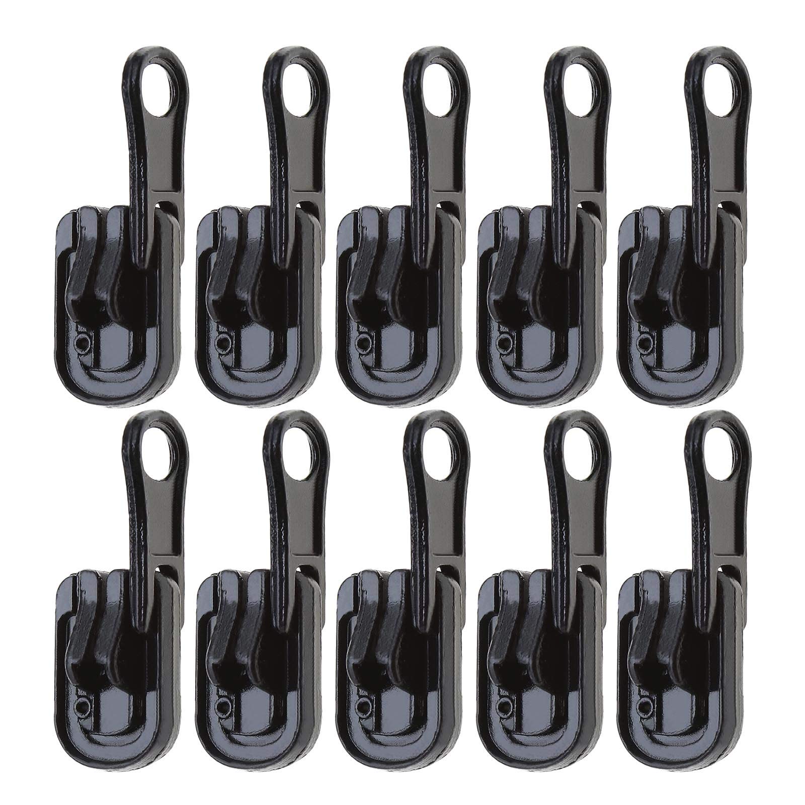 OTOTEC 10Pcs Black 5# Zippers Replacement Reversible Pulls Sliders Zips with U-shape Stop Kit for Outdoor Tents 37x12mm