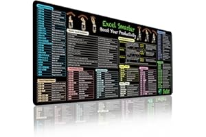 TWIIXT Excel Cheat Sheet Desk Pad, Shortcuts Mouse Pad (31.5"x11.8") - 11 Major Excel Function Modules, Common Functions and Hacks - XL Keyboard Shortcut Gaming Office Computer Mat - Non-Slip Stitched Edges