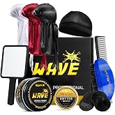 Wave Pomade for Men Strong Hold Easy Wash 360 Wave Training Hair Cream, Waves Grease for Men Promotes Layered Waves, Moisture, Silky Shine, Wave Pomade Wave Brushe Silky Durag Wave Cap Set (Blue)