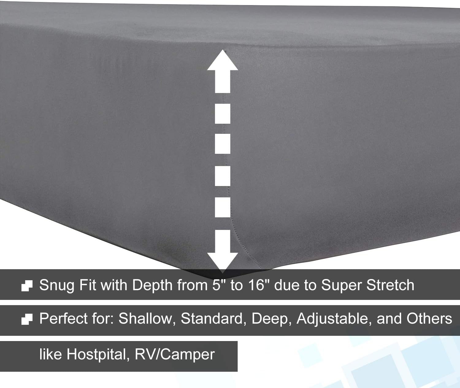 Queen Fitted Sheet Only - Stretch Jersey Knit & Non-Slip, Snug Fit for Queen, Queen XL or RV/Camper Short Queen Sized Mattress or Box Spring (Deep: 5" to 16") - Light Gray: Home & Kitchen
