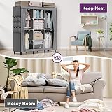 LOEFME Canvas Wardrobe 172x130x45cm, 4 Hanging Rails, Grey view 8
