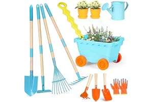 GNAYUIJ Kids Gardening Tools Set with Wheelbarrow Outdoor Educational Toy,Shovel, Rake, Watering Can,Beach,Garden,Backyard Farm Digging Toys for 3+Years Old Boys Girls Toddler Birthday Gift