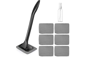 DEPOVTE Windshield Cleaner Tool Car Window Cleaner with 6 Reusable and Washable Microfiber Pads and Extendable Handle Auto Inside Glass Wiper Kit (Gray)