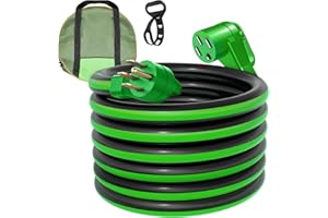 RVPLAN 25 FT 50 Amp RV/EV Extension Cord Outdoor Waterproof,4 Prong Flexible Heavy Duty STW RV Power Cord,NEMA 14-50P/R Standard Plug Suit for EV Charging and RV Trailer Campers, Black-Green,ETL