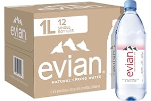 evian Natural Spring Water, Naturally Filtered Spring Water in Large Bottles, 33.81 Fl Oz (Pack of 12)