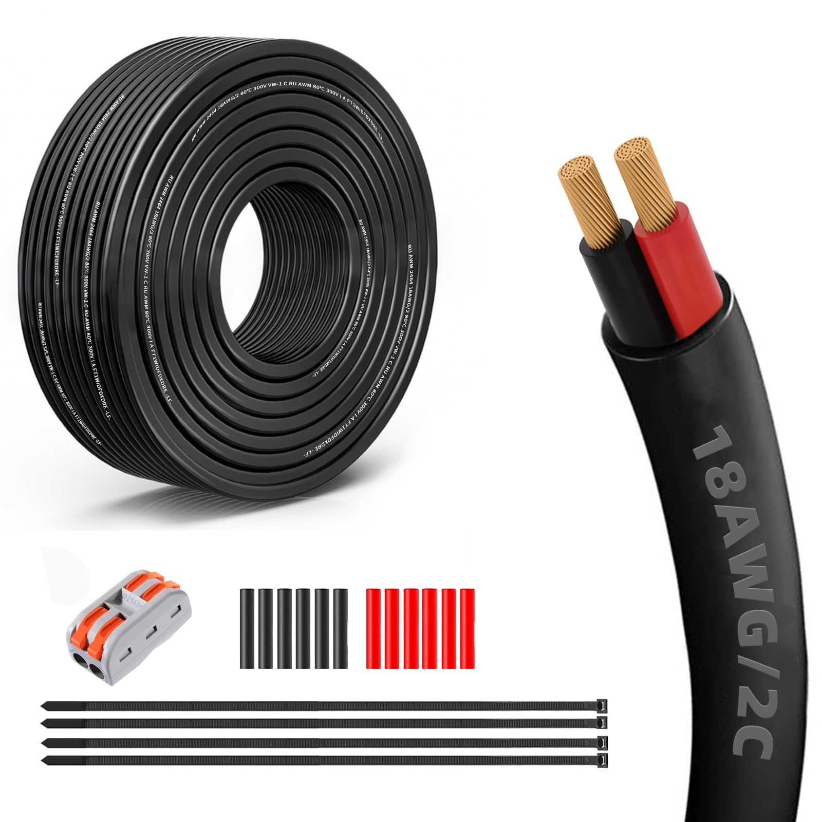 Photo 1 of 18 Gauge 100% Pure Copper 2 Conductor Low Voltage Flexible Electrical Wire 30FT, UL2464 18AWG 2 Core Electrical Cable for Automotive, Marine,Boat, LED Lighting, Garden Lighting,etc