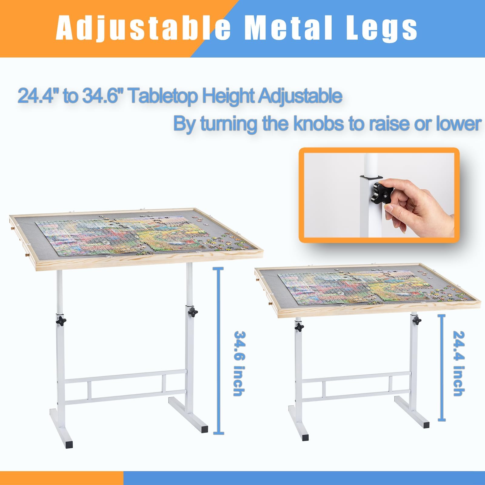 Fanwer Adjustable Puzzle Table with Drawers 1500 Piece, Angle & Height Adjustable Jigsaw Puzzle Table with Metal Legs | 35