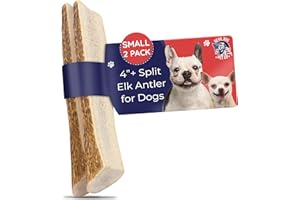 Devil Dog Pet Co. Split Elk Antlers for Dogs, Small 4"+, 2 Pack, Grade A Long Lasting Chew for Aggressive Chewers, Premium USA Naturally Shed Antler – Healthy, No Odor, Durable Dog Chew
