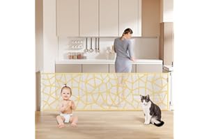 HJCMIKEE Retractable Baby Gates Extra Wide for Large Opening Indoor Outdoor Doorway and Stairs,35" Tall and 120" Wide Mesh Long Pet Gate for Dog Cat,Pool Fence Safety Gate,Drill or Drill-Free Installation