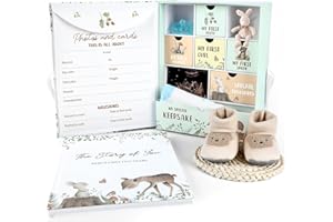 OJUSTBEOK Baby Keepsake Box Baby Memory Book Woodland Animal Memory Organizer Box with 9 Labeled Compartments Gifts for Boy Girl First 5 Year Scrapbook Journal Photo Album Baby Shower for Mom Gifts