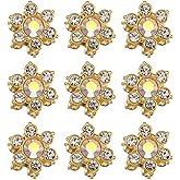 100 Pcs 13mm Flower Crystal Rhinestones, Flatback Rhinestones Glass Gems for Crafting, Gold Base Decorations for DIY Crafts Jewelry Making Clothing Accessories(02 Crystal AB)